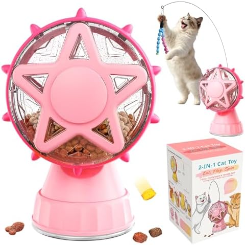 Interactive Cat Toy with Treat Dispenser & Wand Teaser Indoor Cats(Pink) | Stable Suction Base Design|Adjustable Treat Opening|Indoor Cat Boredom Relief|Hunting Instinct Stimulation