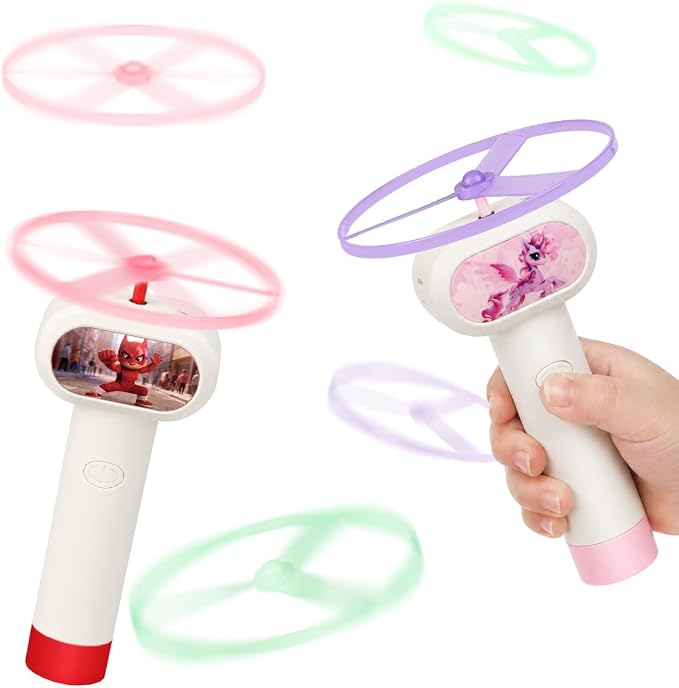 2PCS Outside Toys for Kids & Pets Electric Disc Launcher 6 Flying Spinners