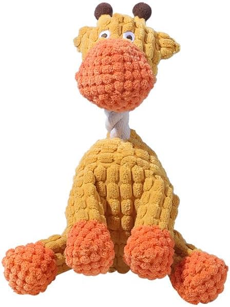 Yellow giraffe chewing dog toy with sound – a durable, soft, and fun interactive dog toy that can be used for teeth cleaning, training, and anxiety relief – suitable for small, medium, and large dogs.
