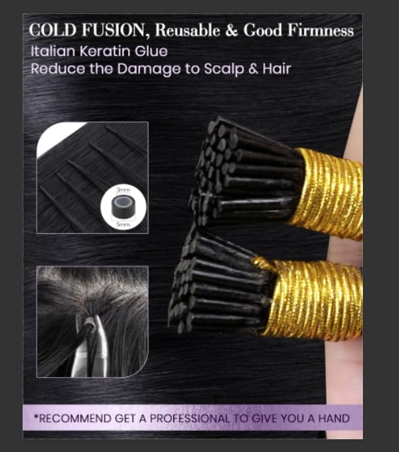 LaaVoo I Tip Hair Extensions Human Hair Black Long I Tips Hair Extensions Real Human Hair 50s 50g 26 Inch