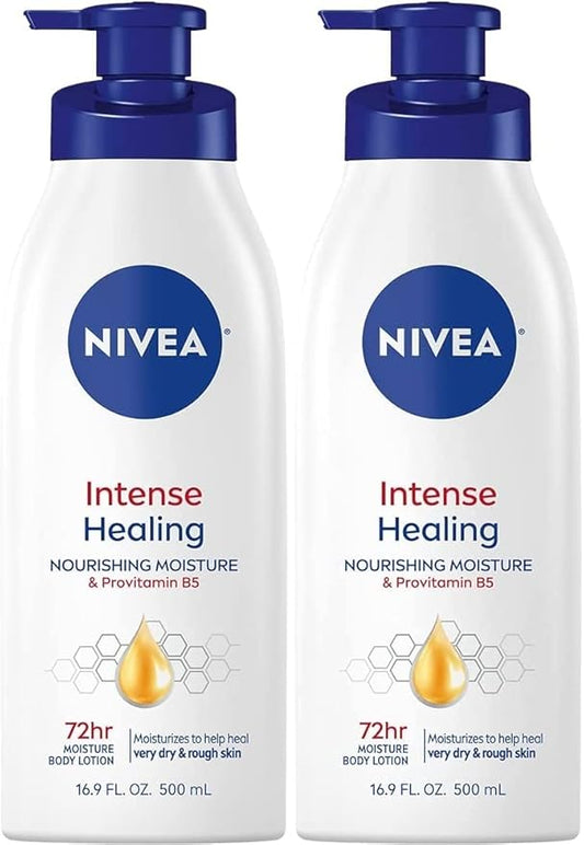 NIVEA Intense Healing Body Lotion, 72 Hour Moisture for Dry to Very Dry Skin, Body Lotion for Dry Skin, 16.9 Fl Oz Pump Bottle - Pack of 2