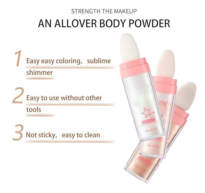Glitter Powder Highlighter Makeup, Body Brightens the Natural Three-Dimensional Face Blusher Fairy Highlight Patting Powder.(02# Fairy Pink)
