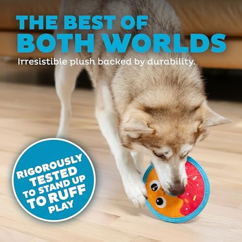 Outward Hound Tough Skinz Durable Chew Plush Squeaky Dog Toy, Donut, 5.1"