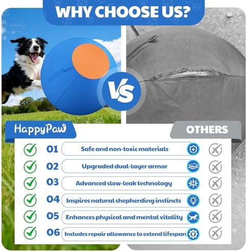 Happypaw 3.0 2026 Upgrade 18'' Herding Ball for Dogs – Enhanced Chew Resistance & Heavy-Duty Material, Dog Toy Agility Equipment for Australian Shepherds,Collies, Includes 5 Repair Patches