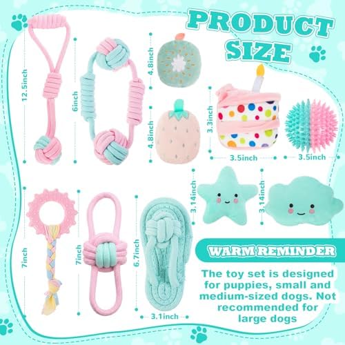 RoundFunny 11 Pcs Dog Birthday Toy Gift for Dog Birthday Cake Puppy Girl Boy Squeak Toys Interactive Puppy Gift with Box for Small Medium Size(Stylish,Mixed Color)