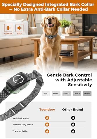 Teendow Wireless Fence for Dogs, Dog Perimeter Collar Wireless Fence with Remote Control, Waterproof & Rechargeable Dog Fence, HD Display, Outdoor Use