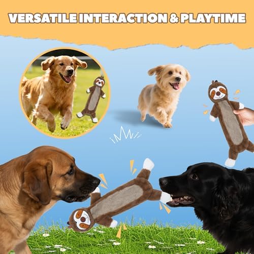 Squeaky Dog Toys for Small & Medium Breeds, Soft No Stuffing Interactive Puppy Teething Chewing Toy with Crinkle Paper, Best Birthday, Christmas, Halloween, Easter Gift, Flat Sloth