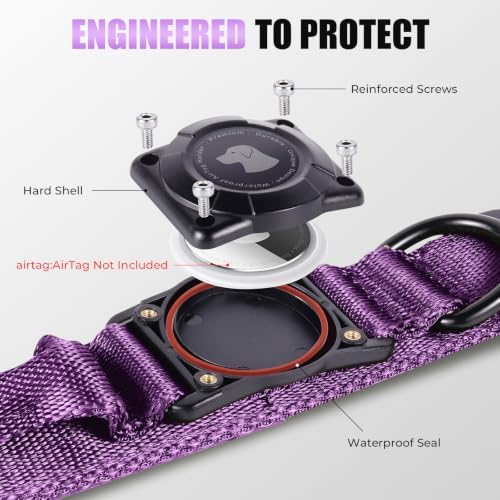 Tactical AirTag Dog Collar with Holder for Medium Large Dogs, Purple, L