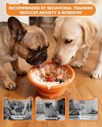 Dog Lick Bowl, Non-Slip Slow Feeder Licking Mat & Treat Dispenser (Wide Bowl Mouth w/Inlaid Stainless Steel Ring) - Interactive Toys, Anxiety Reducer, Freeze Bone for Dogs, BPA Free Silicone