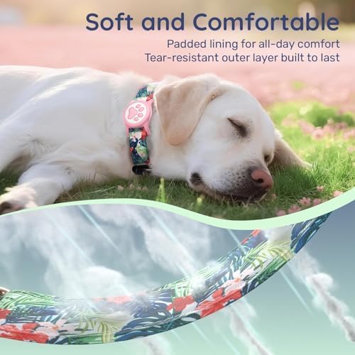 Airtag Dog Collar,with Waterproof airtag Holder，Original Stylish Cute Pattern Design.QR Code ID Buckle，Comfortable Soft Cotton for Small Medium Large Dogs