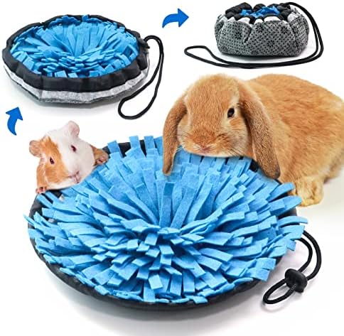 Rabbit Foraging Mat, Interactive Feed Game for Boredom, Small Pet Puzzle Toy, OVMKOV 9.44" x 9.44" Polar Fleece Snuffle Pad Bed Nosework Feeding Mat for Bunny Hamster Guinea Pigs Ferrets Chinchillas
