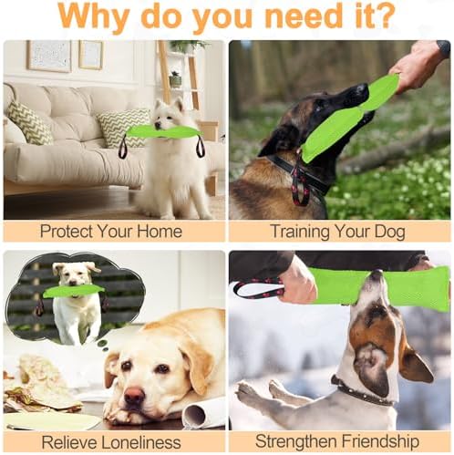 ToLanbbt Dog Tug Toy Bite Jute Pillow Pull Toy with 2 Strong Handles Perfect for Tug of War, Puppy Interactive Play, Tear Resistant Bite Training for Small Medium Large Dogs (Bright Green-Footprint)