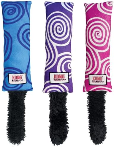KONG Kickeroo Swirl Cat Toy – Plush with Crinkle Sound, Soft Catnip Toy for Indoor Cats – Assorted Colors (3 Pack)