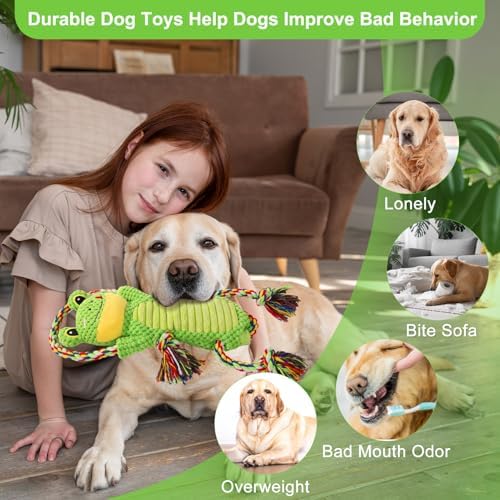 Drmstow Dog Toys for Aggressive Chewers - Interactive Plush Squeaky Toy with Crinkle Paper & Rope, Durable Chew Toys for Anxiety Relief, Small Medium Large Dogs