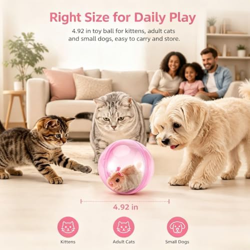 2026 New Self-Rolling Interactive Cat Ball Realistic Animal Automatic Moving Rolling Cat Ball 360° Rolling Spin Moving Cat Ball Fun Indoor Interactive Pet Ball for Cats Dogs Chasing (Blue)