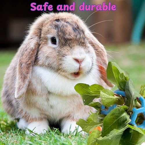 Rabbit Treat Ball Bunny Enrichment Toys with Stainless Steel Hanger Set, Veggie Feeding Rabbit Ball Toy for Bunny Squirrel Hedgehog Tortoise Guinea Pig Rabbits, Pets Treat Balls Accessories (Blue)