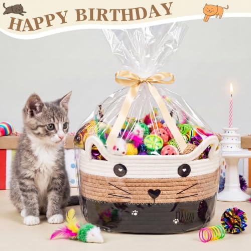 Zopeal 76 Pcs Cat Storage Basket Gift Toys Set, White,Coffee,Black