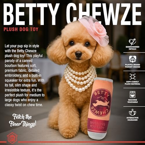 Betty Chewze – Luxurious Parody Plush Dog Toy with Squeaker, Premium Fabric, Embroidered Details, Designer-Inspired Chew Toy, Fun Gift for Medium Dogs & Dog Lovers