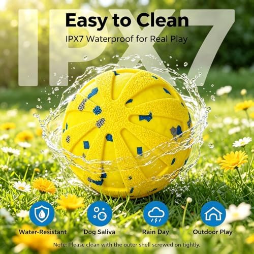 Smart Interactive Dog Toy Wicked Ball Automatic Moving Bouncing Rotating Active Rolling Ball 3 Modes Chew Resistant E-TPU Dog Ball IPX7 Waterproof Electric Puppy Toy for Small Medium Large Dogs Yellow