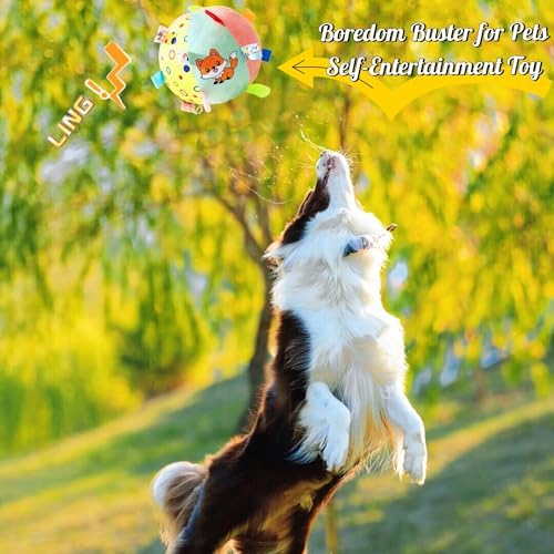 TRAVEYO Dog Toy Balls, Squeaky Plush Dog Balls with Colorful Sensory Tags & Built-in Bell, 6.3 Inch Soft Interactive Chew Fetch Toy for Indoor Outdoor Play, Suitable for Small Medium Large Dogs