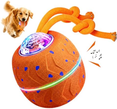 Smart Interactive Dog Toy Ball, Dog Enrichment Toys, Dog Barking Ball, E-TPU Material, Electric Automatic Moving and Rolling Dog Toy with Rope for Small, Medium, Large Dogs Boredom.