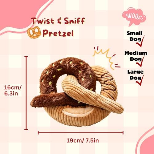 Dog Puzzle Enrichment Toy, Snuffle Nose Work Interactive Dog Toy for Boredom, Squeaky Crinkle Hide and Seek Treat Dispensing Plush for Small Medium Large Dogs – Pretzel Knot