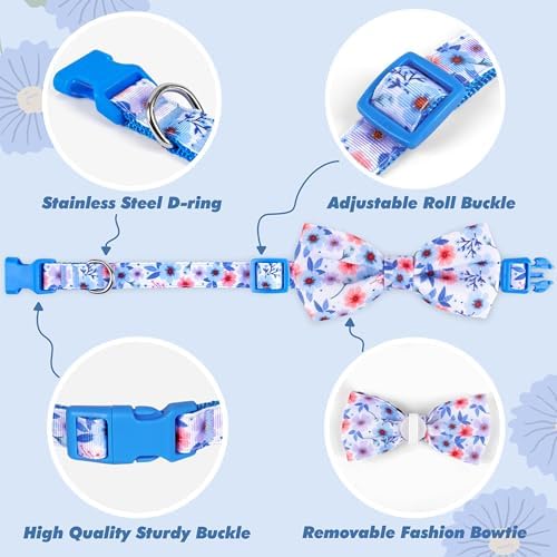 azuza Dog Collar with Bow Tie, Soft and Comfortable Adjustable Bowtie Dog Collar for Small Dogs (S, Gerbera)