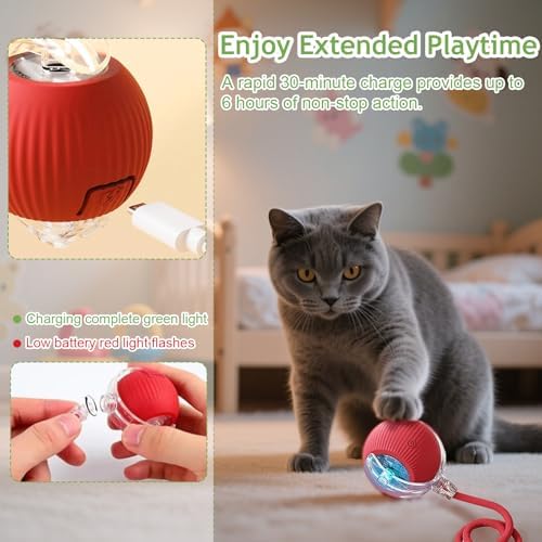 Jiexily Interactive Cat Toys Balls for Indoor Cats, 2025 New Motion Activated Cat Balls with 360° Smart Automatic Rolling Moving for Bored Kitten Pet Cats Dogs (Green)