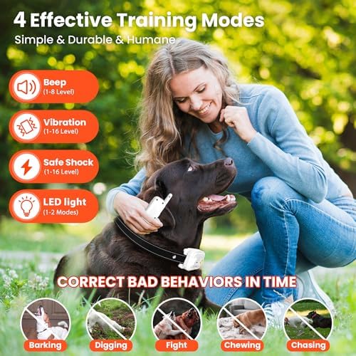 Dog Training Collar with Remote Control, 3300FT and 4 Training Modes Beep,Vibration,Safe Static, LED Night Light,IPX7 Waterproof Rechargeable E-Collar for All Breeds (8-150lbs) - 2 Collars 2 Dogs