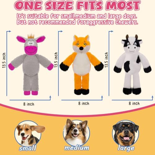 3Pack No Stuffing Dog Squeaky Toys, Plush with Crinkle Attract Medium Small
