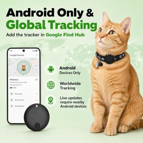 GPS Collar for Cats (Android Only) Pet Tracker, Soccer Style Smart Tag Compatible with Google Find My, Waterproof No Monthly Fee Cat Tracking Collar, Game Day Football Design for Pet Safety