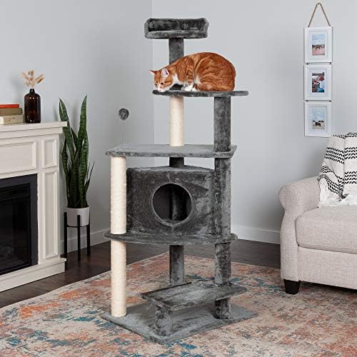 Furhaven 59.8" Tall Cat Tree for Indoor Cats, Ft. Sisal Scratching Posts, Condo, & Toys - Tiger Tough Platform House Interactive Playground Tower - Gray, One Size