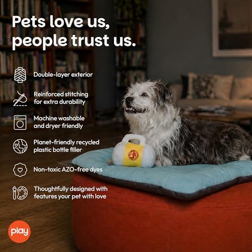 P.L.A.Y. Cute Plush Dog Toys - Hollywoof Cinema, Movie Themed Durable Squeaker Chew Toy, Great for Puppies & Small, Medium, Large Dog Breeds - Machine Washable, Recycled Materials (Hoppy Hound Brew)