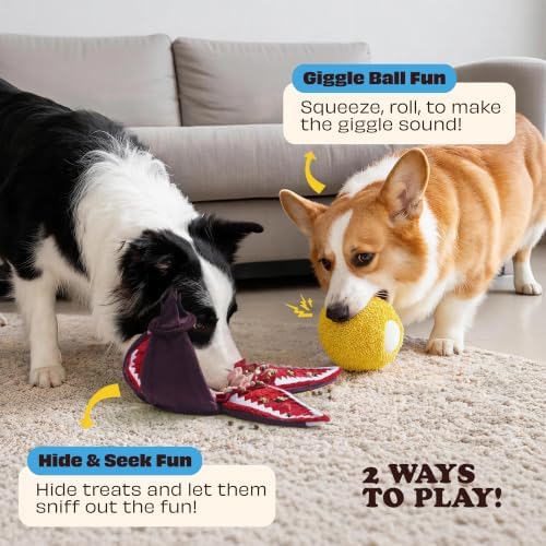 Nocciola Hide and Seek Plush Dog Toys, Fruit Interactive Dog Toy for Small Dogs, with Squeaker and Crinkle Papers, Puzzle for Boredom, Nosework for Small Medium Dogs (Rafflesia)