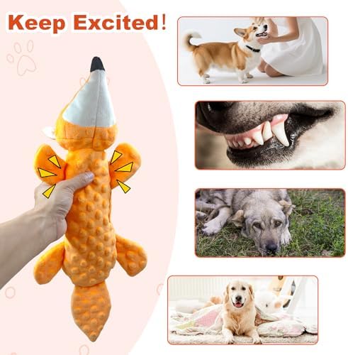 3Pack Squeaky Dog Toys, No Stuffing Plush Dog Toys to Keep Them Busy, Crinkle Chew Toy for Large Medium Small Dogs, Interactive Stuffless Bundle Puppy Teething Toys