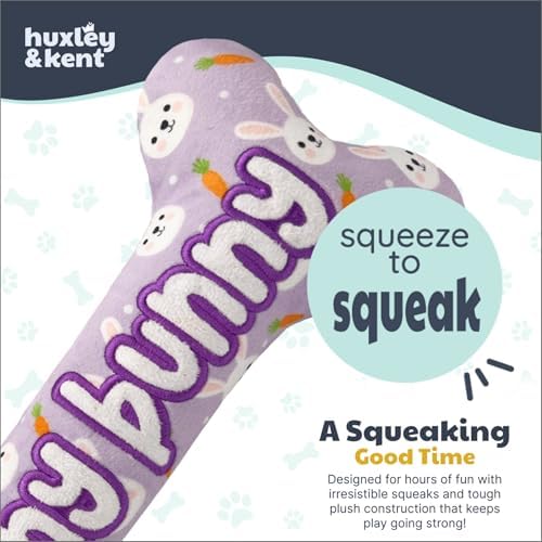 Huxley & Kent Power Plush Squeaky Dog Toy, Funny Bunny Bone, Large