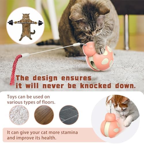 Interactive Pet Toy with Food Dispenser, Tumbler Beetle-Shaped Feeder with High-Bounce Teaser Wand, Stress Relief for Cats and Dogs