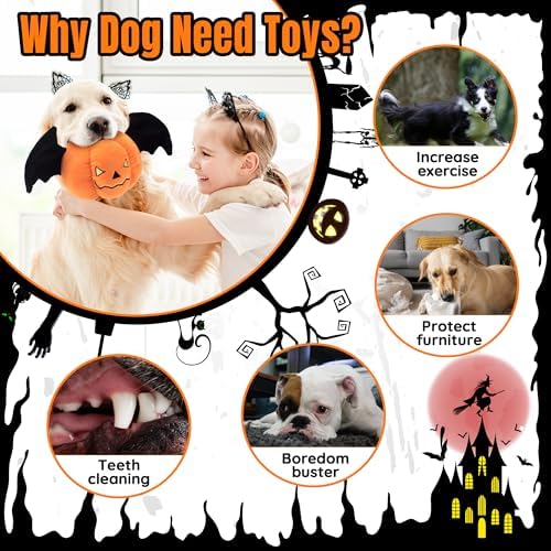 LECHONG Halloween Squeaky Dog Toys, Funny Pumpkin for Puppy Small and Medium Dogs, Crinkle Pumpkin Puppy Toys with Wings, Cute Plush Dog Chew Toys