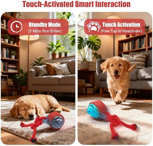 Interactive Dog Toys, Smart Automatic Moving Dog Ball with Rope, Rechargeable Motion Activated Rolling Dog Toy for Small Large Dogs Aggressive chewers to Keep Them Busy