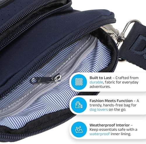 DOOG Neosport Walkie Bag - Lightweight Neoprene Dog Treat Pouch & Crossbody Shoulder Bag with Built-in Poop Bag Dispenser - Hands-Free Everyday Essentials - Navy