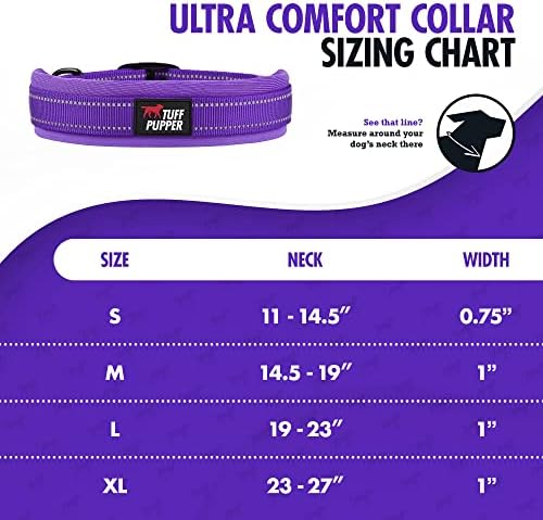 Tuff Pupper Ultra Comfort Padded Dog Collar | Thick Neoprene Padding | Ballistic Nylon Strap Dog Collar with Reflective Stitching | Durable Metal Buckle & Integrated ID Tag Holder | Waterproof Collars