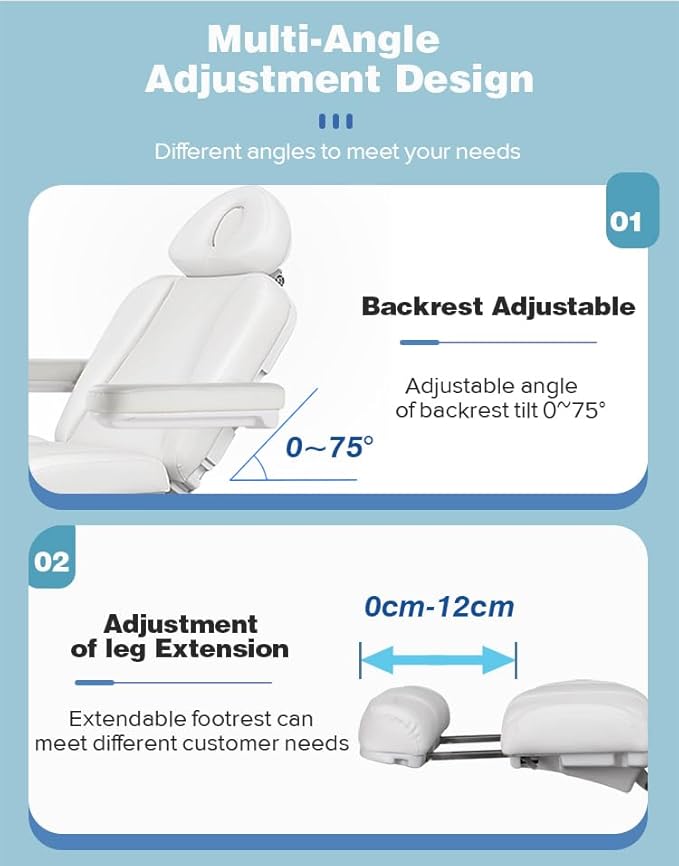 TATARTIST Electric Facial Bed Electric Spa Chair Professional Beauty Spa Beds Salon Chair Portable Massage Table White Facial Chairs for Esthetician with 4 Motors