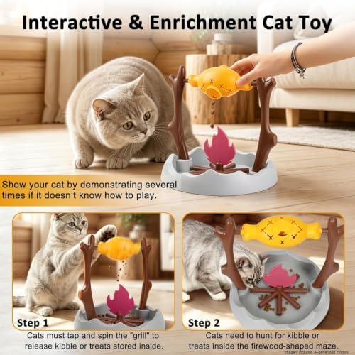 Campfire Rotating Chicken Cat Treat Dispenser Toy, Interactive Slow Feeder Cat Food Puzzle Toy, Mental Stimulation Kitten Enrichment Toy for Indoor Cats