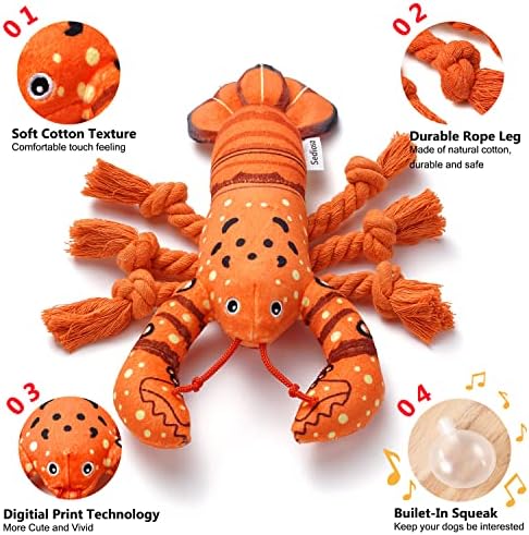 Sedioso Dog Toys, Dog Plush Toy for Large Breed, Cute Squeaky Dogs Toy with Crinkle Paper, Puppy Chew Toy for Small, Middle, Large Breed (Lobster)