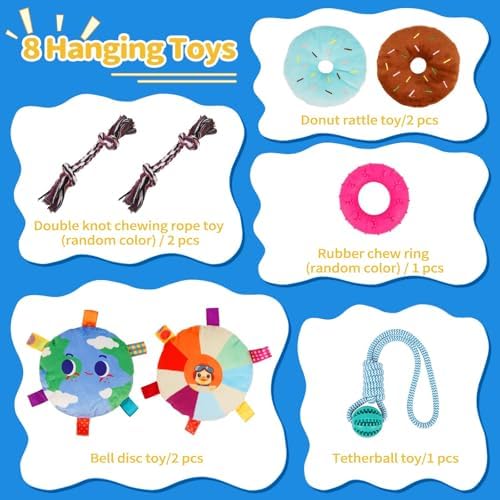 Liitrton Puppy Play Gym for Small Dogs with 8 Hanging Toys, Blue