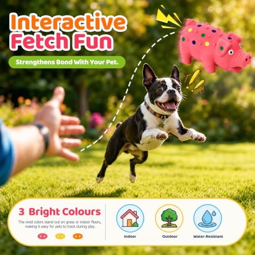 POPLAY 3 PCS Squeaky Latex Grunting Pig Dog Toys, 4 Inch Durable Rubber