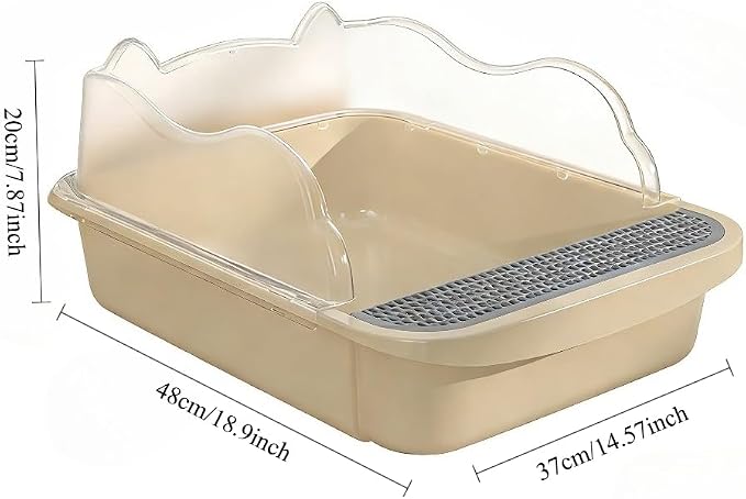Open Top High Sided Cat Litter Box, Anti-Splashing Semi-Enclosed Litter Box with Removable Tray, Sifting Scoop Included - Easy to Clean & Odor Control(Yellow,Large)