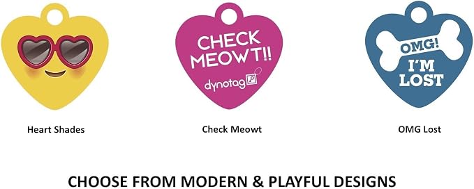 Dynotag® Web Enabled Super Pet ID Smart Tag with DynoIQ™ & Lifetime Recovery Service. Play Series: Deluxe Coated Steel - Heart (Check Meowt)