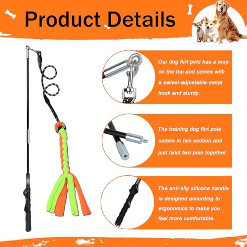 Flirt Pole for Dogs, Interactive Dog Toys Teaser Wand Play Pole with Rope