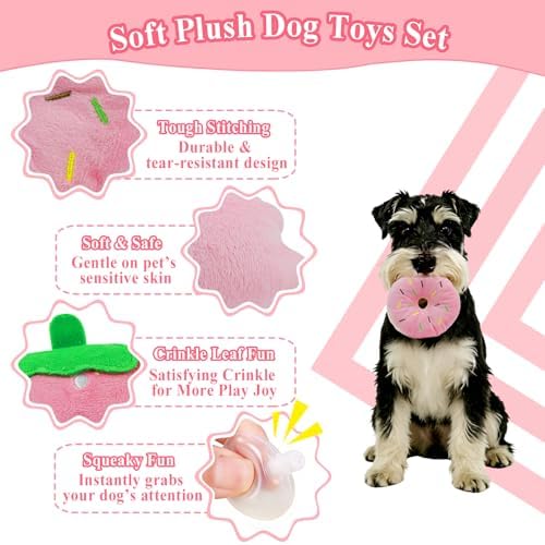 ASOCEA Small Dog Toys 5 Pack, Squeaky Plush Puppy Toys,Pink